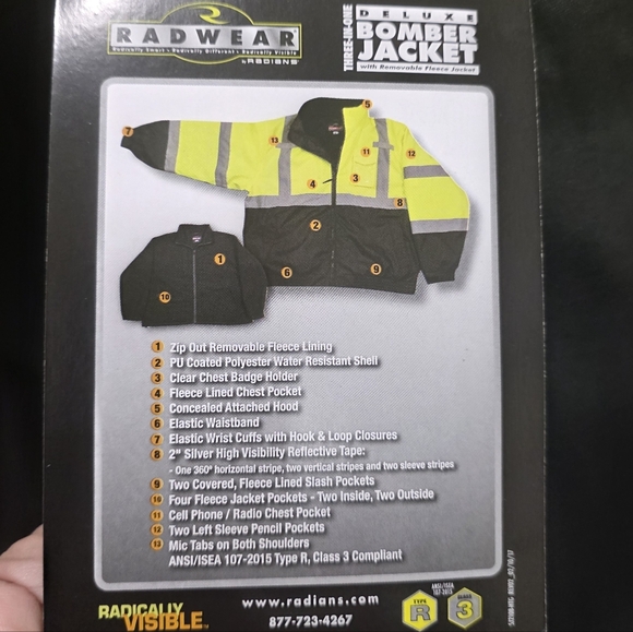 Radwear Radians SJ210B Three-in-One Deluxe High Visibility Bomber Jacket Size XL - Picture 13 of 17